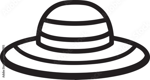 Hand Drawn Woman Hat Black and White Illustration in Minimal Line Art Style Design