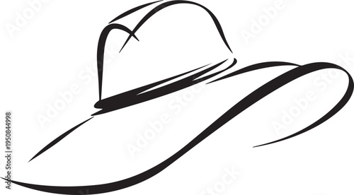 Hand Drawn Woman Hat Black and White Illustration in Minimal Line Art Style Design