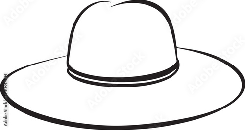 Hand Drawn Woman Hat Black and White Illustration in Minimal Line Art Style Design