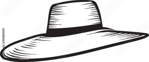 Hand Drawn Woman Hat Black and White Illustration in Minimal Line Art Style Design