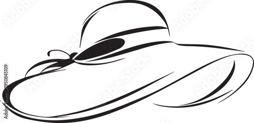 Hand Drawn Woman Hat Black and White Illustration in Minimal Line Art Style Design