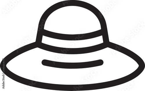 Hand Drawn Woman Hat Black and White Illustration in Minimal Line Art Style Design