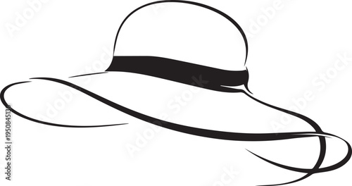 Hand Drawn Woman Hat Black and White Illustration in Minimal Line Art Style Design