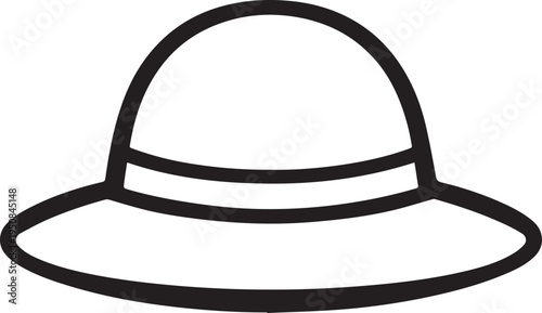 Hand Drawn Woman Hat Black and White Illustration in Minimal Line Art Style Design