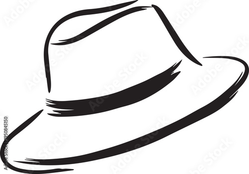 Hand Drawn Woman Hat Black and White Illustration in Minimal Line Art Style Design