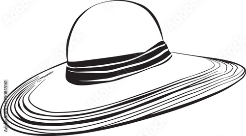 Hand Drawn Woman Hat Black and White Illustration in Minimal Line Art Style Design