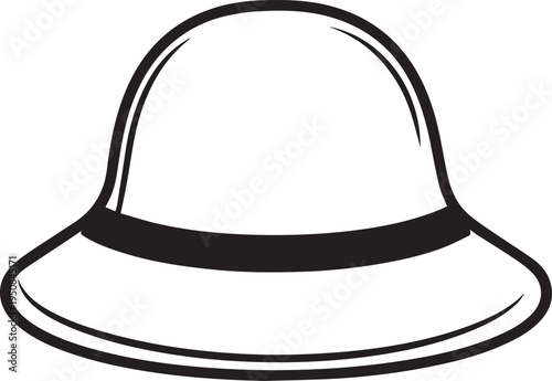 Hand Drawn Woman Hat Black and White Illustration in Minimal Line Art Style Design