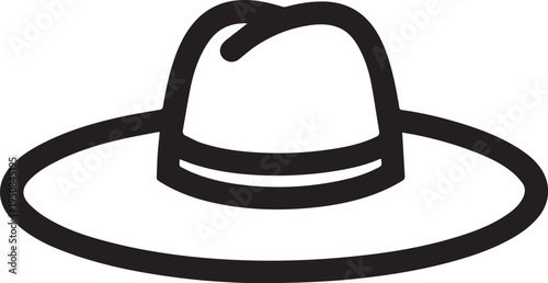 Hand Drawn Woman Hat Black and White Illustration in Minimal Line Art Style Design