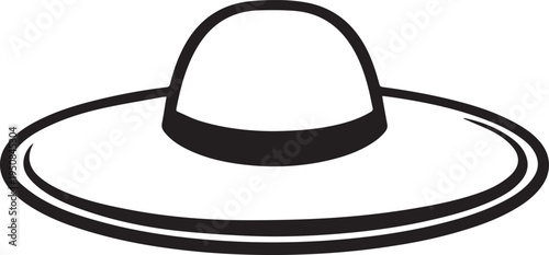 Hand Drawn Woman Hat Black and White Illustration in Minimal Line Art Style Design