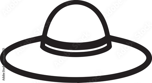 Hand Drawn Woman Hat Black and White Illustration in Minimal Line Art Style Design