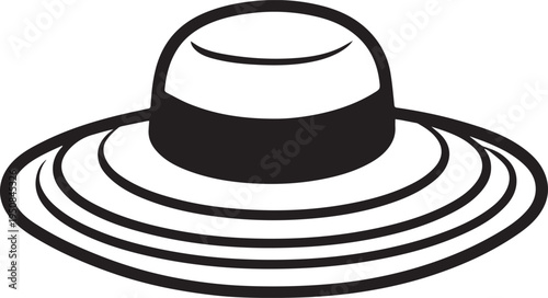 Hand Drawn Woman Hat Black and White Illustration in Minimal Line Art Style Design