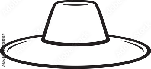 Hand Drawn Woman Hat Black and White Illustration in Minimal Line Art Style Design