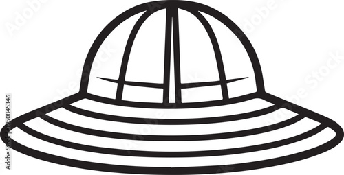 Hand Drawn Woman Hat Black and White Illustration in Minimal Line Art Style Design