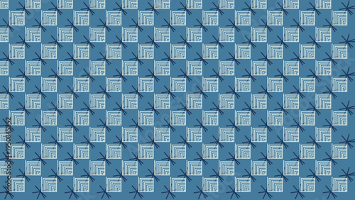 Abstract Blue Textured Checkered Dragonfly Pattern vector background