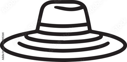 Hand Drawn Woman Hat Black and White Illustration in Minimal Line Art Style Design