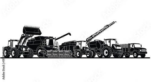 Vector illustration of heavy machinery and trucks