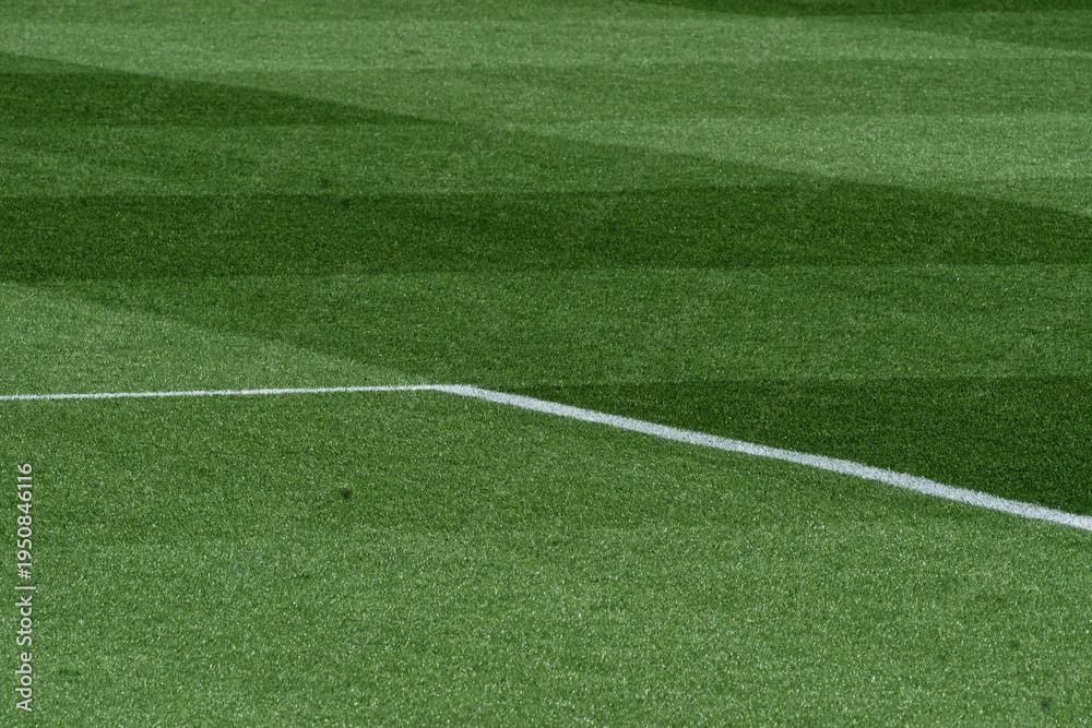 Obraz premium Well-Maintained Football Pitch with Striped Grass Pattern