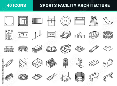 Minimalist Monoline Sports Arena and Athletic Field Venue Architecture Outlines for Digital Design