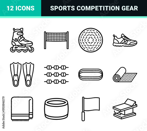 Athletic competition and sports equipment conceptual outline aesthetic with sleek uniform line art
