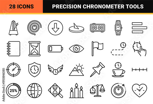 Technical Monoline Stopwatch and Chronometer Outline Symbols for Productivity Apps and Precision Time Management Interface Design