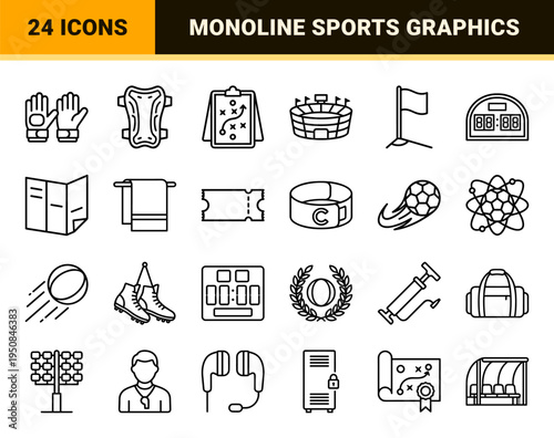 Minimalist monoline soccer tournament and championship elements for broadcast television sports and athletic graphic design.