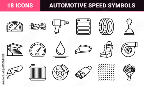 Competitive Motorsport Racing Symbols featuring Technical Monoline Geometry and Professional Checkered Flag Elements for Editorial and Commercial Use.