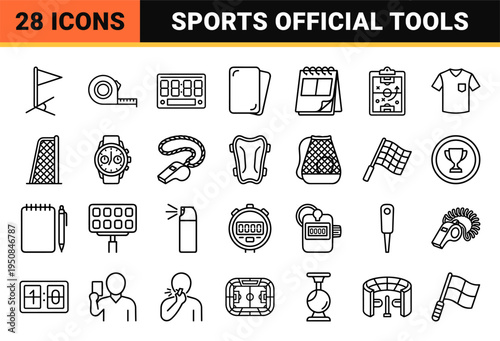 Soccer Referee Officiating Symbols and Sports Official Equipment Neo-Line Art Graphic Resources for Tournament Management and Field Rules