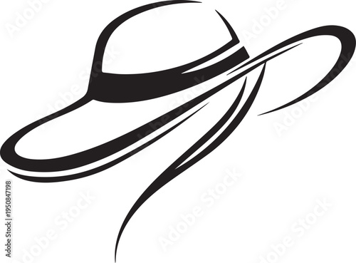 Hand Drawn Woman Hat Black and White Illustration in Minimal Line Art Style Design