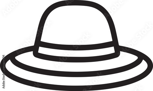 Hand Drawn Woman Hat Black and White Illustration in Minimal Line Art Style Design