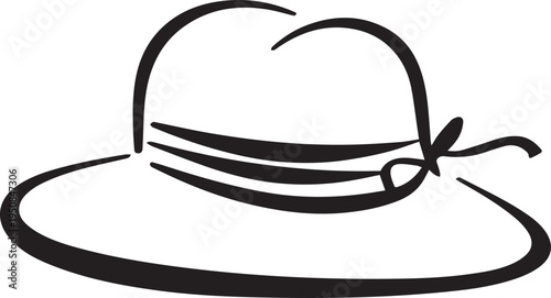 Hand Drawn Woman Hat Black and White Illustration in Minimal Line Art Style Design