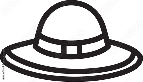 Hand Drawn Woman Hat Black and White Illustration in Minimal Line Art Style Design