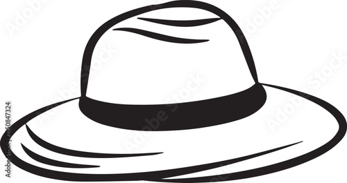 Hand Drawn Woman Hat Black and White Illustration in Minimal Line Art Style Design