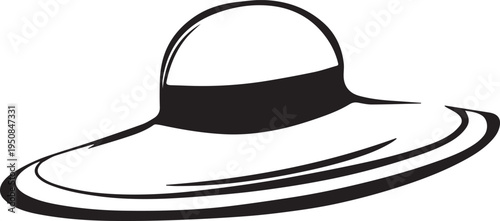 Hand Drawn Woman Hat Black and White Illustration in Minimal Line Art Style Design