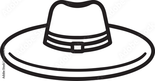 Hand Drawn Woman Hat Black and White Illustration in Minimal Line Art Style Design