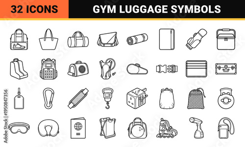 Minimalist Monoline Luggage and Travel Bag Symbols for Commercial Product Navigation and High-End Retail Interface Design.