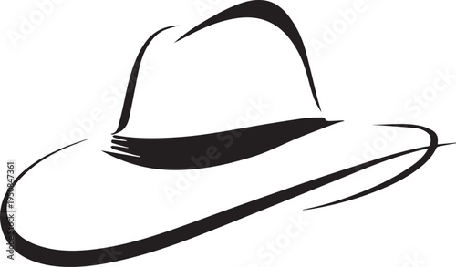 Hand Drawn Woman Hat Black and White Illustration in Minimal Line Art Style Design