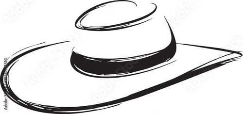 Hand Drawn Woman Hat Black and White Illustration in Minimal Line Art Style Design