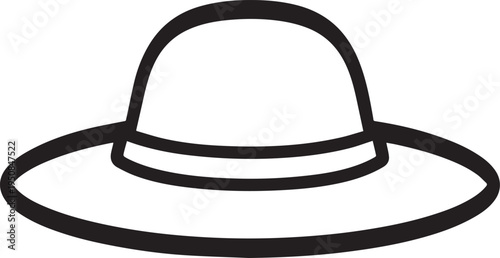 Hand Drawn Woman Hat Black and White Illustration in Minimal Line Art Style Design