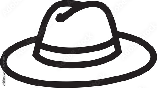 Hand Drawn Woman Hat Black and White Illustration in Minimal Line Art Style Design