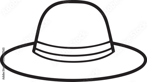 Hand Drawn Woman Hat Black and White Illustration in Minimal Line Art Style Design