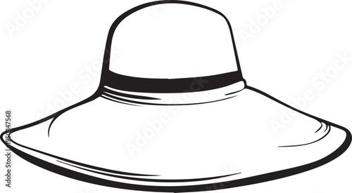 Hand Drawn Woman Hat Black and White Illustration in Minimal Line Art Style Design