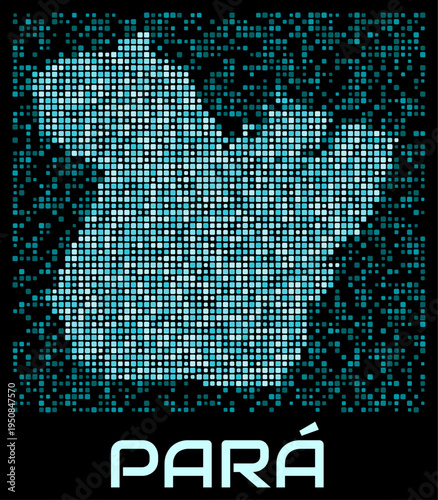 Para, Brazil digital dotted map. Shape of the state in cyan color palette on dark background. Futuristic Para, Brazil map design. Vector illustration.