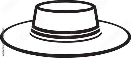 Hand Drawn Woman Hat Black and White Illustration in Minimal Line Art Style Design