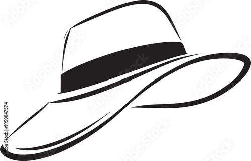 Hand Drawn Woman Hat Black and White Illustration in Minimal Line Art Style Design