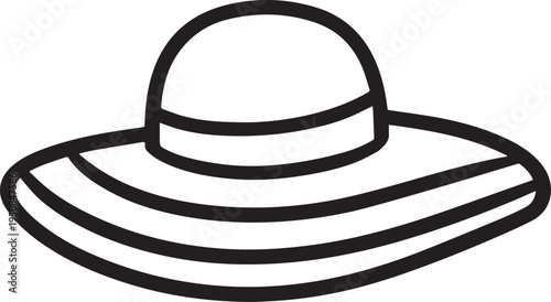 Hand Drawn Woman Hat Black and White Illustration in Minimal Line Art Style Design