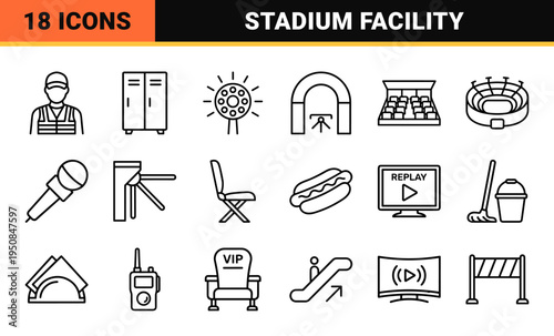Stadium Infrastructure and Sports Venue Management Monoline Outlines for Event Logistics and Facility Navigation