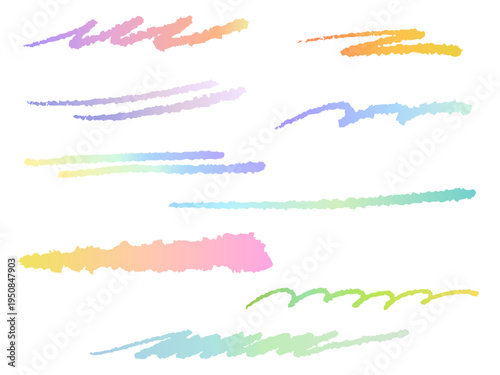 ガサガサ手描きブラシのアンダーラインセット カラフルグラデーション