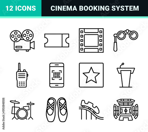 Professional Event Admission and Cinema Entertainment Monoline Outlines for Digital Ticketing Platforms and Venue Management Systems