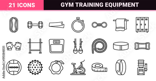 Professional Resistance Training and Fitness Equipment Minimalist Line Art featuring Athletic Symbols in Clean Technical Monoline Aesthetic