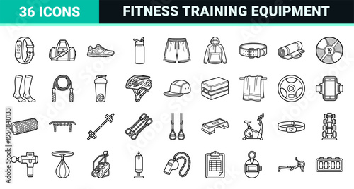 Minimalist Athletic Apparel and Fitness Equipment Monoline Symbols for Sports Tech and Training Apps